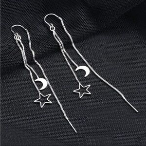 Silver Star and Moon Dangle Threader Earrings